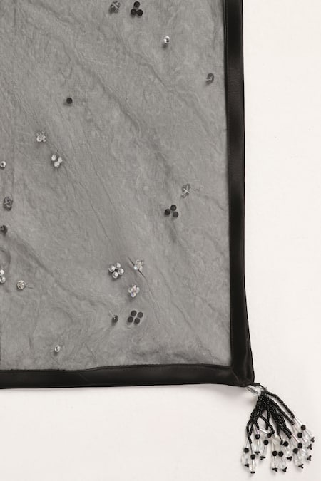 Pooja Peshoria_Black Net, Satin Sequins, Crystals Sweetheart Neck Embroidered Lehenga Set _Online_at_Aza_Fashions