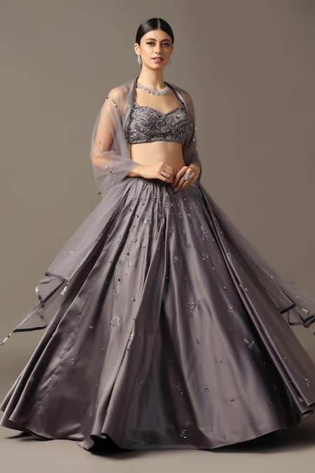 Pooja Peshoria Tonal Crystal Hand Embroidered Lehenga Set 