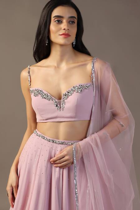Pooja Peshoria_Purple Net, Georgette Beads, Sequins, Crystals Embroidered Lehenga Set _Online_at_Aza_Fashions