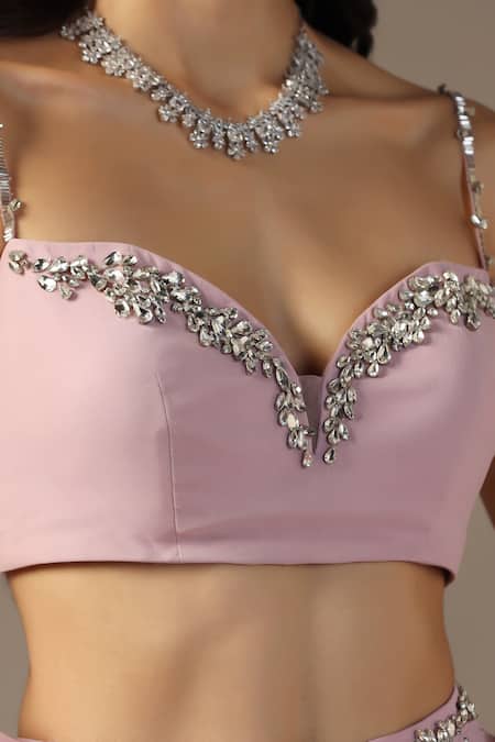 Buy_Pooja Peshoria_Purple Net, Georgette Beads, Sequins, Crystals Embroidered Lehenga Set _Online_at_Aza_Fashions