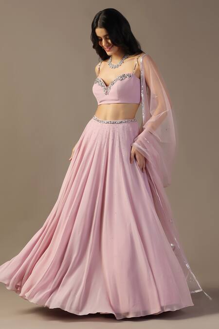 Shop_Pooja Peshoria_Purple Net, Georgette Beads, Sequins, Crystals Embroidered Lehenga Set _Online_at_Aza_Fashions