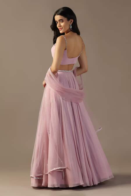 Pooja Peshoria_Purple Net, Georgette Beads, Sequins, Crystals Embroidered Lehenga Set _at_Aza_Fashions