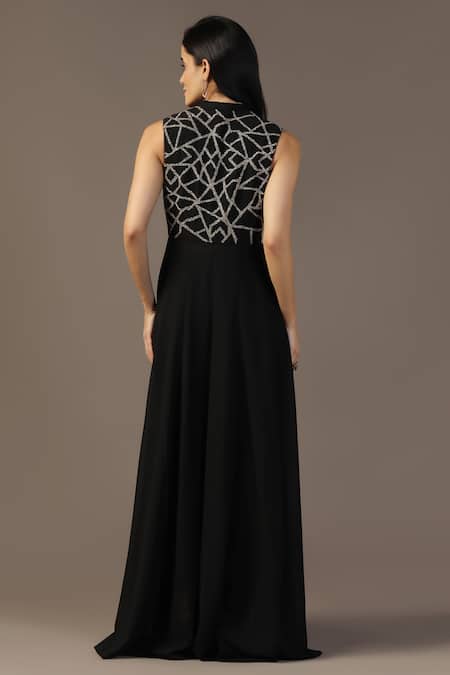 Pooja Peshoria Abstract Geometric Embroidered Jacket Kurta Set 