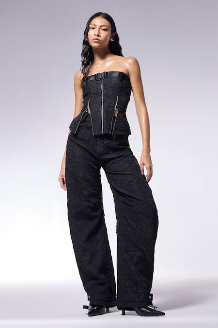 CILVR Charcoal Black Crushed Texture D Cut Pant 