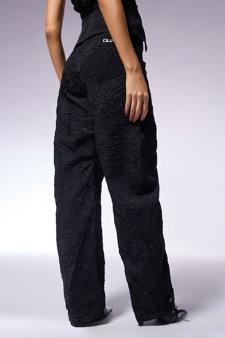 Buy Cilvr Black Polyester, Viscose Charcoal Crushed Texture D Cut Pant Online at Aza Fashions Buy_Cilvr_Black Polyester, Viscose Charcoal Crushed Texture D Cut Pant _Online_at_Aza_Fashions