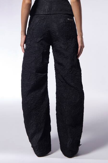 Shop Cilvr Black Polyester, Viscose Charcoal Crushed Texture D Cut Pant Online at Aza Fashions Shop_Cilvr_Black Polyester, Viscose Charcoal Crushed Texture D Cut Pant _Online_at_Aza_Fashions