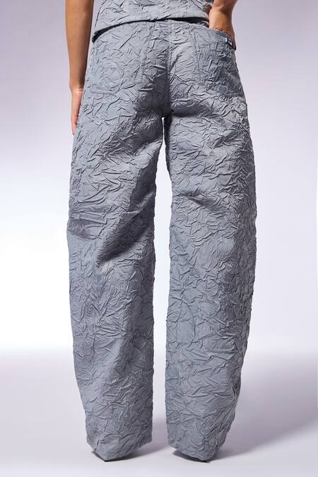 Shop_Cilvr_Gray Polyester, Viscose Slate Grey Crushed Texture D Cut Pant _Online_at_Aza_Fashions