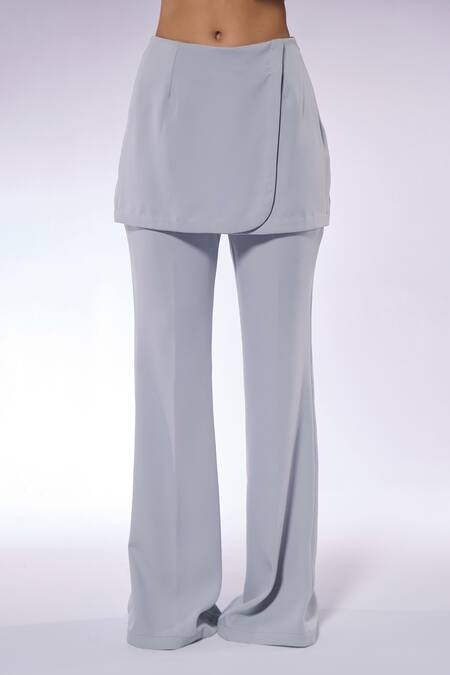 Cilvr Gray Polyester, Viscose High Waist Wide Legged Skouser Pant Online at Aza Fashions Cilvr_Gray Polyester, Viscose High Waist Wide Legged Skouser Pant _Online_at_Aza_Fashions