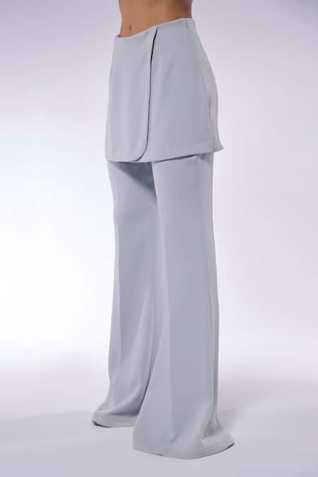 Buy Cilvr Gray Polyester, Viscose High Waist Wide Legged Skouser Pant Online at Aza Fashions Buy_Cilvr_Gray Polyester, Viscose High Waist Wide Legged Skouser Pant _Online_at_Aza_Fashions