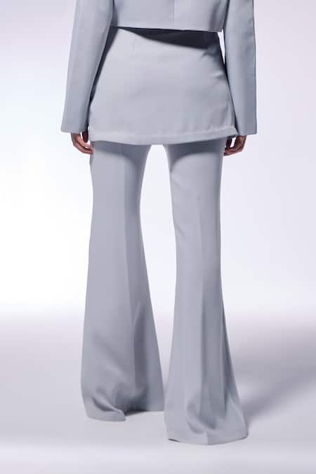 Shop Cilvr Gray Polyester, Viscose High Waist Wide Legged Skouser Pant Online at Aza Fashions Shop_Cilvr_Gray Polyester, Viscose High Waist Wide Legged Skouser Pant _Online_at_Aza_Fashions