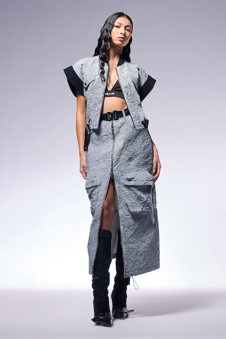 CILVR Crushed Crop Jacket & Cargo Skirt Set 