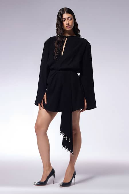 CILVR Metal Septum Embellished Top With Draped Skirt 