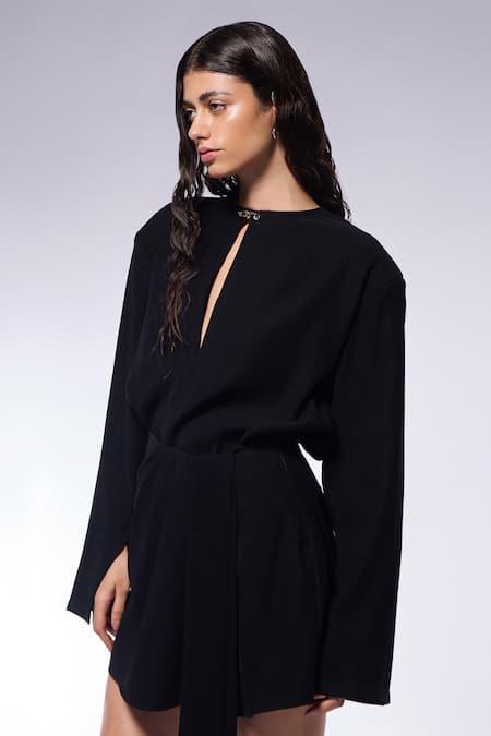 Buy Cilvr Black Polyester, Viscose Metallic Thread Septum Embellished Top And Draped Skirt Online at Aza Fashions Buy_Cilvr_Black Polyester, Viscose Metallic Thread Septum Embellished Top And Draped Skirt _Online_at_Aza_Fashions