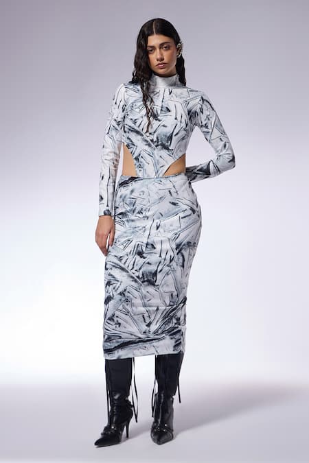 CILVR Paper Print Bodysuit Top With Skirt 