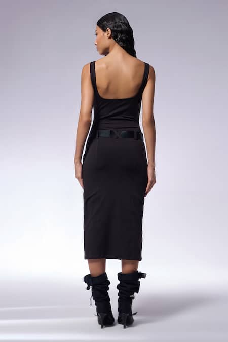 Cilvr Black Sleeveless Solid Midi Dress 
