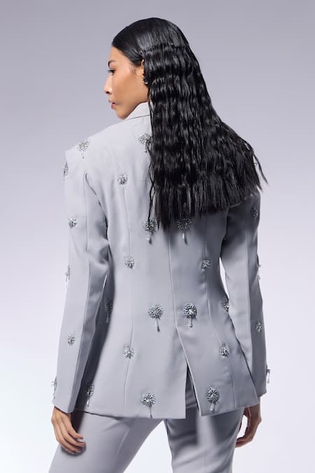 Cilvr Floral Embroidered Grey Blazer 