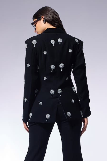 Cilvr Floral Embroidered Black Blazer 