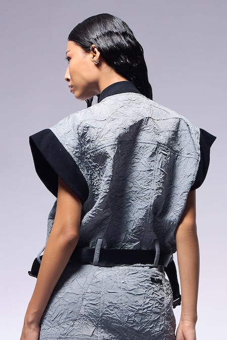 Cilvr Slate Grey Textured Cargo Jacket 