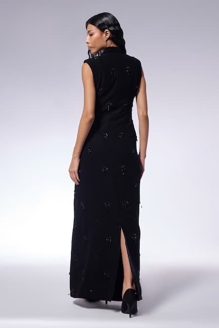 Cilvr Black Bead Embroidered Coat Dress 