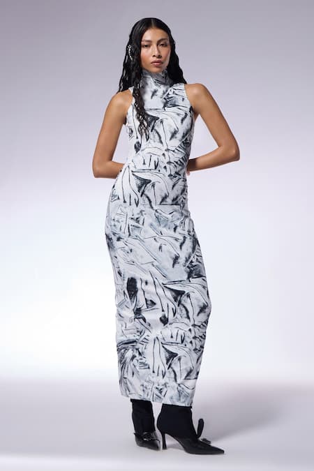 CILVR Crushed Paper Print Maxi Dress 