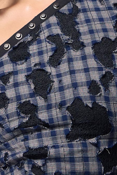 Buy Cilvr Blue Cotton Metallic Thread One Shoulder Maxi Dress Buy_Cilvr_Blue Cotton Metallic Thread One Shoulder Maxi Dress