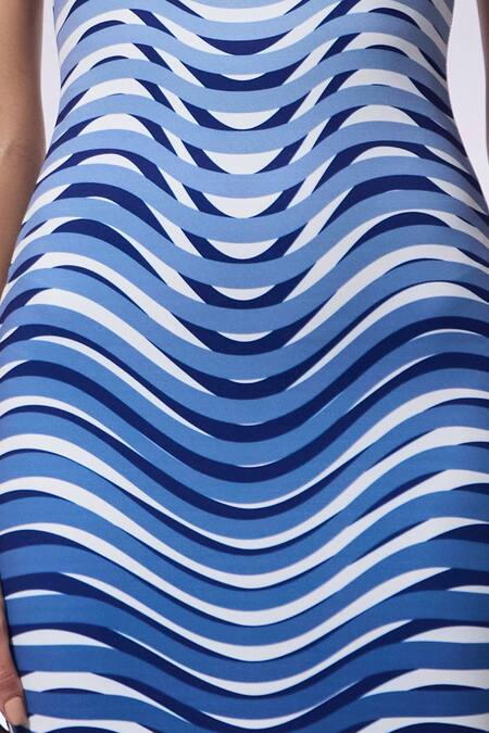 Shop_Cilvr_Blue Polyester, Spandex Round Neck Gradient Optical Illusion Mini Dress _Online_at_Aza_Fashions