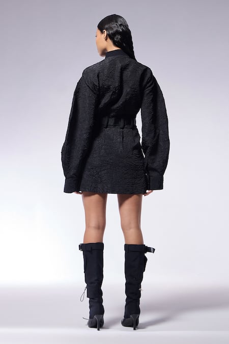 Cilvr Charcoal Black Textured Trucker Dress 
