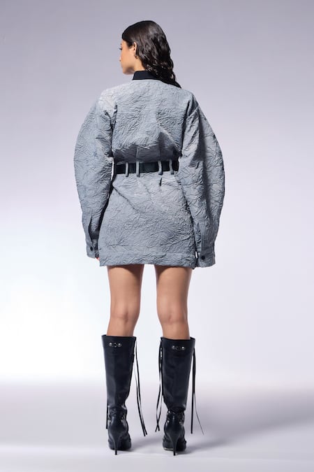 Cilvr Textured Grey Front Zip Trucker Dress 