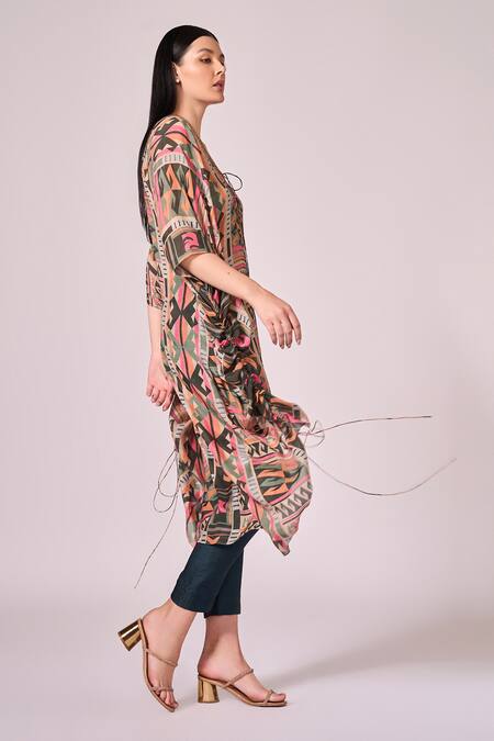 Koswi Multi Color Viscose V-neck Aztec Print Kaftan Set Online at Aza Fashions Koswi_Multi Color Viscose V-neck Aztec Print Kaftan Set _Online_at_Aza_Fashions