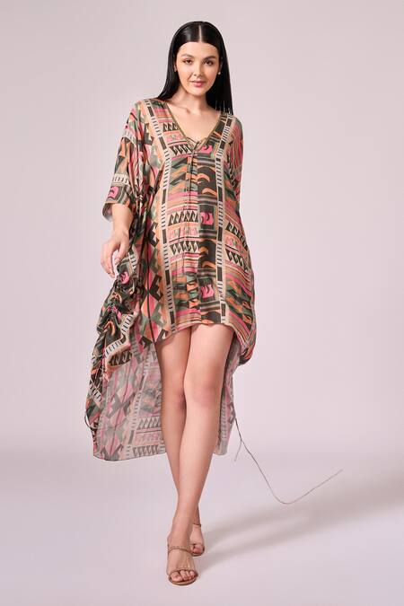 Buy Koswi Multi Color Viscose V-neck Aztec Print Kaftan Set Online at Aza Fashions Buy_Koswi_Multi Color Viscose V-neck Aztec Print Kaftan Set _Online_at_Aza_Fashions