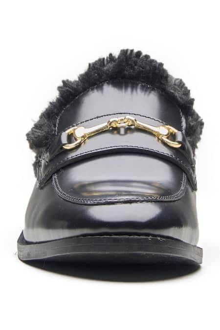 Buy_Dang Shoes_Black Fur Luxe Leather Lined Mules _Online_at_Aza_Fashions