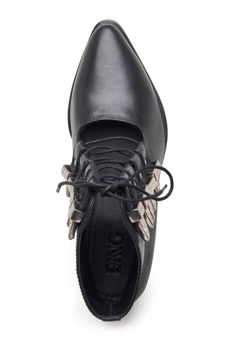 Buy_Dang Shoes_Black Embellished Buckled Leather Boots _Online_at_Aza_Fashions