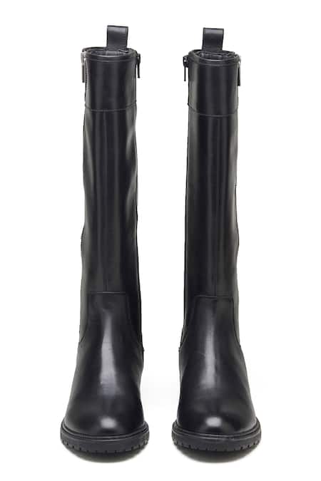 Shop_Dang Shoes_Black Plain Genuine Leather Long Boots _at_Aza_Fashions