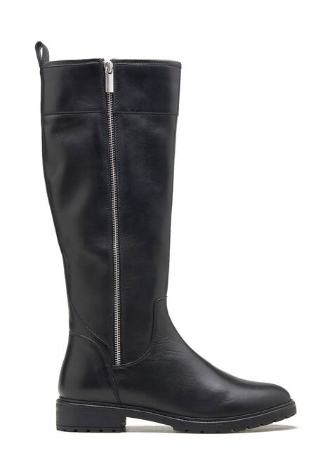 Buy_Dang Shoes_Black Plain Genuine Leather Long Boots _Online_at_Aza_Fashions