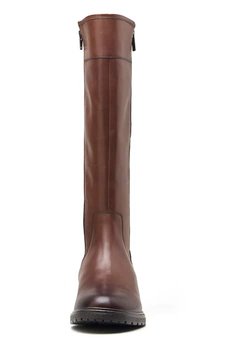 Dang Shoes_Brown Plain Genuine Crust Leather Long Boots _Online_at_Aza_Fashions