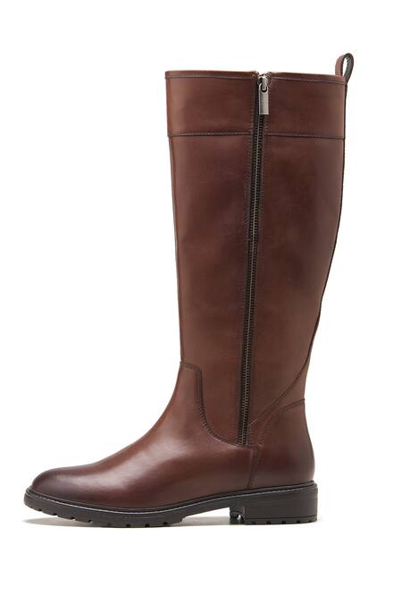 Buy_Dang Shoes_Brown Plain Genuine Crust Leather Long Boots _Online_at_Aza_Fashions
