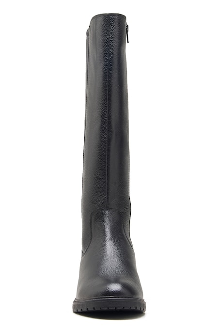 Shop_Dang Shoes_Black Textured Leather Long Boots _at_Aza_Fashions
