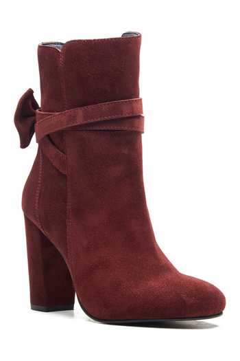 Dang Shoes Burgundy Suede Leather Bow Ankle Boots 