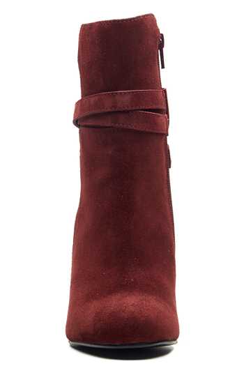 Dang Shoes Burgundy Suede Leather Bow Ankle Boots 