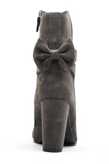 Dang Shoes_Gray Plain Grey Suede Bow Ankle Boots _Online_at_Aza_Fashions