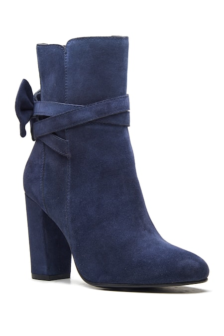 Dang Shoes Blue Plain Navy Suede Bow Ankle Boots 