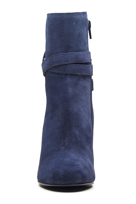 Shop Dang Shoes Blue Plain Navy Suede Bow Ankle Boots at Aza Fashions Shop_Dang Shoes_Blue Plain Navy Suede Bow Ankle Boots _at_Aza_Fashions