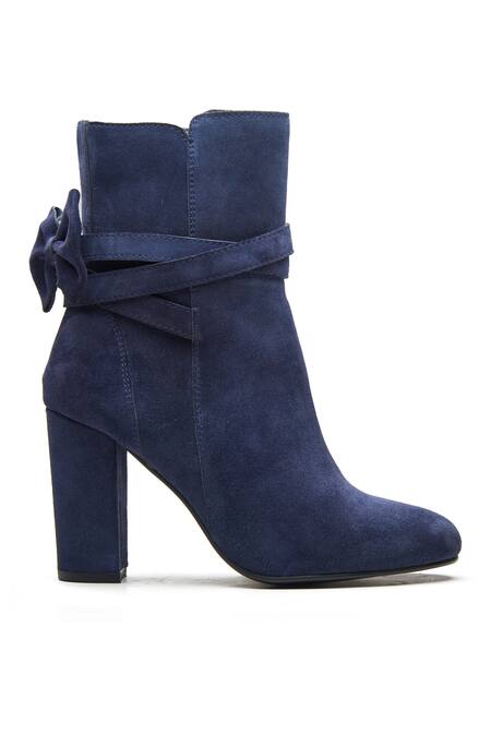 Dang Shoes Blue Plain Navy Suede Bow Ankle Boots Online at Aza Fashions Dang Shoes_Blue Plain Navy Suede Bow Ankle Boots _Online_at_Aza_Fashions