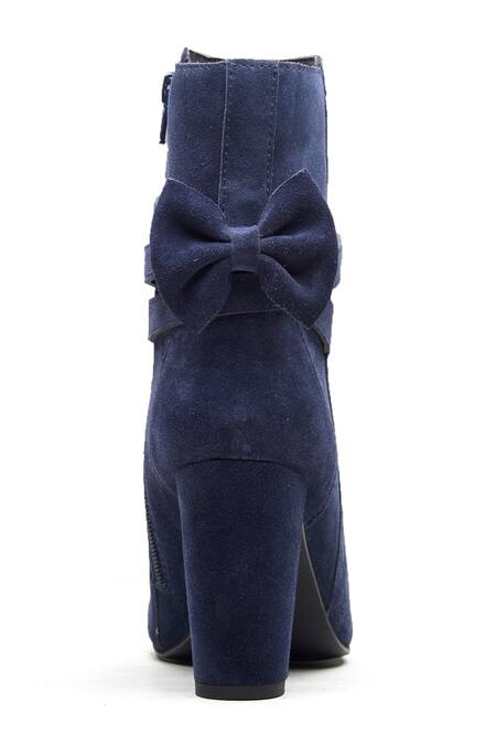 Buy Dang Shoes Blue Plain Navy Suede Bow Ankle Boots Online at Aza Fashions Buy_Dang Shoes_Blue Plain Navy Suede Bow Ankle Boots _Online_at_Aza_Fashions