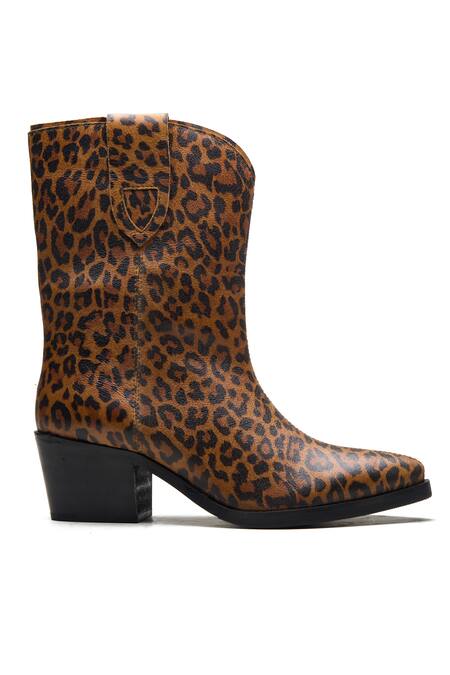 Dang Shoes_Brown Leopard Pattern Cowboy Boots_Online_at_Aza_Fashions