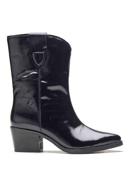 Dang Shoes_Black Plain Patent Leather Cowboy Boots _Online_at_Aza_Fashions