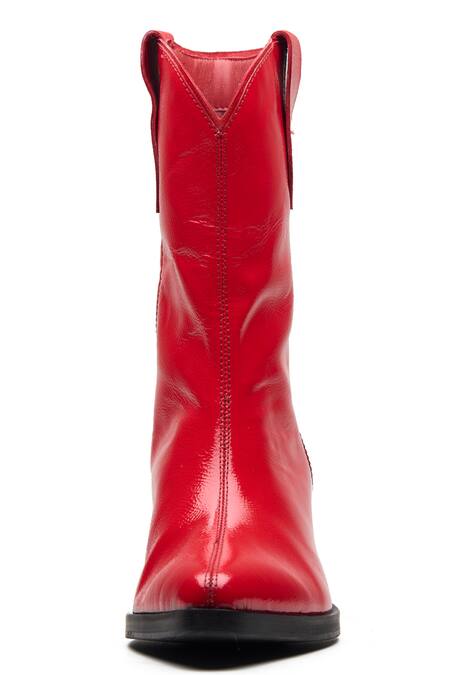 Shop_Dang Shoes_Red Plain Gloss Finish Cowboy Boots _at_Aza_Fashions