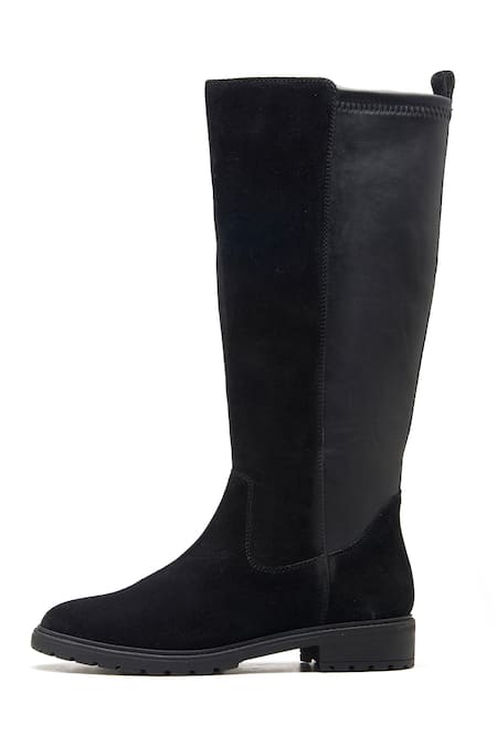 Dang Shoes_Black Plain Stretch Long Boots _Online_at_Aza_Fashions