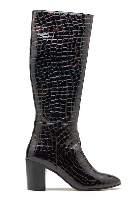 Shop_Dang Shoes_Black Textured Crocodile Leather Boots _Online_at_Aza_Fashions
