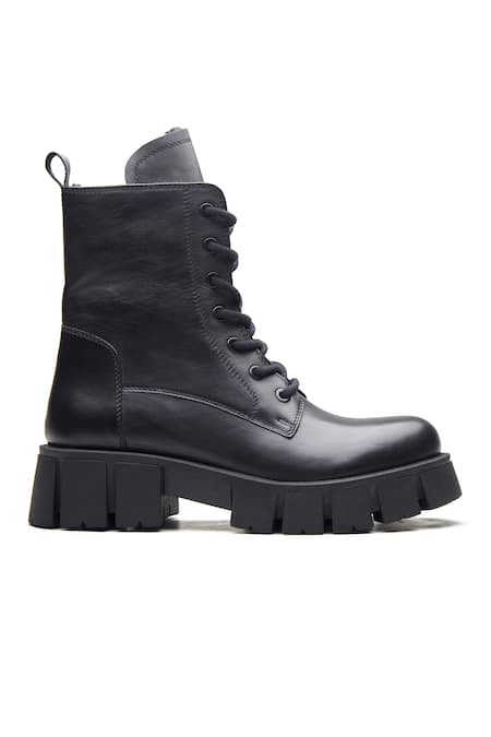 Dang Shoes_Black Plain Lace Up Designer Boots _Online_at_Aza_Fashions